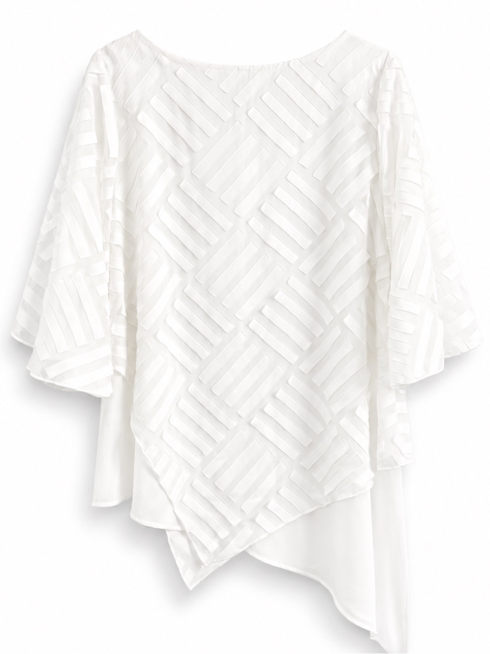 IC Collection by Connie K White Textured Asymmetrical Chiffon Top Sz S - Picture 3 of 3